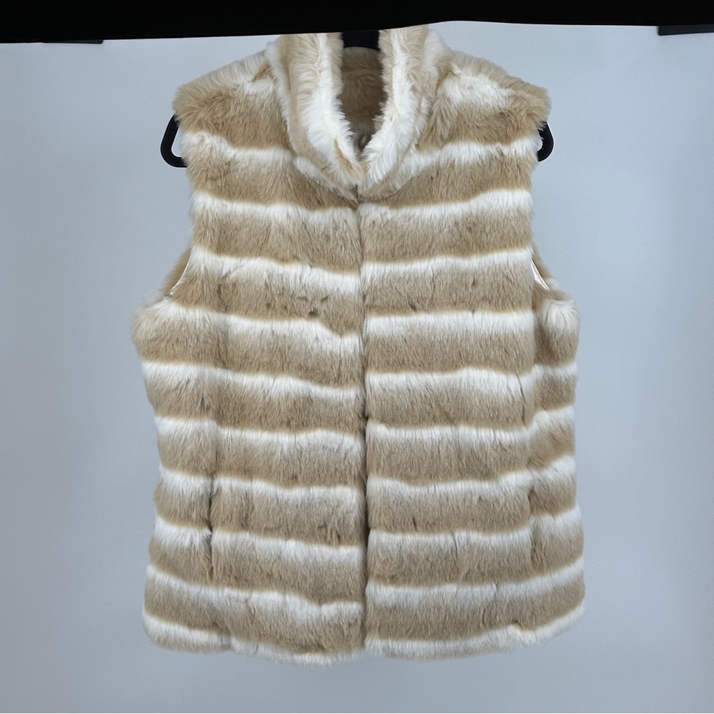 Gianni Bini Striped‎ Tan and White Faux Fur Vest